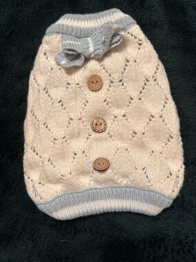 Cozy Knit Dog Sweater in Cream with Light Gray Trim